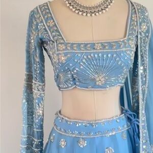 Embellished Handwork Blue Lehenga Choli